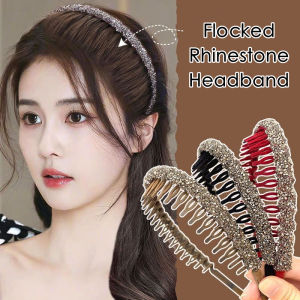 [Lady Sugar] Fashion Rhinestone Flocked Hair Band for Women Toothed Non-Slip Headband Korean Style Hair Accessories