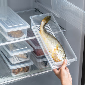 Japanese-Style Refrigerator Storage Box Fish Frozen Refrigerated Kitchen Plastic Draining Crisper Rectangle with Lid Storage Box