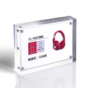 Acrylic Crystal Magnetic Photo Frame Card Display Stand Home Decor Rectangle Shape Transparent Design Small Brick Size