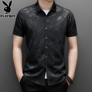 เสื้อเชิ้ตผ้าไหมน้ำแข็งสีแดงลายมังกรแขนสั้นผู้ชาย Laoyeche ทรงหลวม ปกโปโล ผ้าฝ้ายโพลีเอสเตอร์ ฤดูร้อน 2024