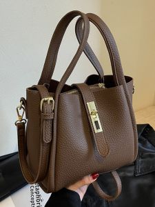 Fashionable Bucket Handbag Womens Shoulder Bag Commuting Work Bag Autumn Winter Soft PU Leather Magnetic Buckle Closure