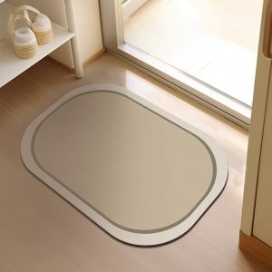 Geometric Patterned Mud Bath Mat Non-Slip Diatom Rubber Backing Quick Dry Oval Water Absorbent Bathroom Rug for Shower Room