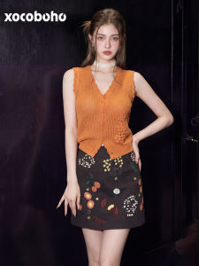 xocoboho | Elegant Versatile Casual Orange Top and Skirt Set