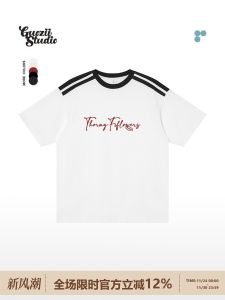 Loose Fit Pure Cotton Short Sleeve T-Shirt for Women Summer Casual Style Three Stripe Print round Neck Top by Guozii Brand