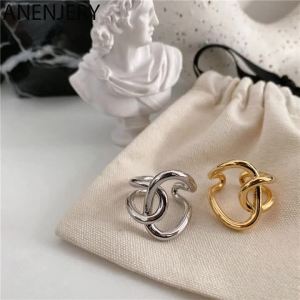 ANENJERY Silver Color Knotting Cross Open Ring Minimalist Gold Ring For Women Gift