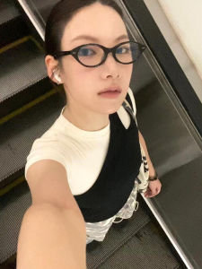 Miu Style Bookworm Eyeglasses for Women Flat round Frame Myopia Prescription Glasses Anti Blue Light Korean Style round Face