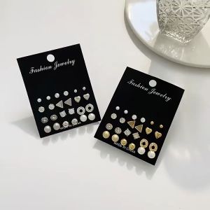 12 Pasang Anting Set Pearl Crystal Stud I Anting Tusuk Wanita Set Lengkap Pasang