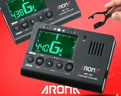 Aroma AMT-560 จูนเนอร์ไฟฟ้า & เครื่องเมตรอนอม Metronome ไมโครโฟนในตัวพร้อมสายเคเบิ้ล 6.3 มม. สำหรีบกีตาร์ เบส ไวโอลิน