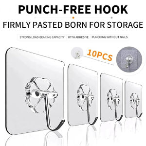 10Pcs Strong Hook Kitchen Bathroom Transparent Punch-Free Strong Load-Bearing