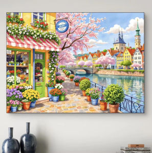 500 1000 1200 2000pcs Jigsaw Puzzle Spring Town Landscape Colorful Houses And Flowers For Adults Family Fun Brain Teaser