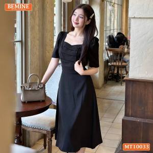 Đầm thiết kế BEMINE cổ tim dáng dài chéo ngực đính cúc phù hợp đi làm đi dạo phố-MT10033