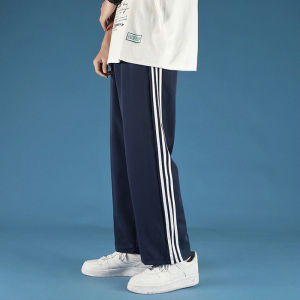 กางเกงขายาวทรงตรงลำลองสไตล์อเมริกัน ไซส์ใหญ่ กางเกงวอร์มผ้ายีนส์เอวสูง กางเกงขายาวทรงหลวม ผ้าฝ้ายผสม