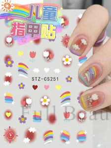 Childrens Nail Art Stickers Girls Rainbow Cartoon Self-Adhesive Diamond Decorations Non-Toxic Odorless Cute Princess Finger Nail Decorations