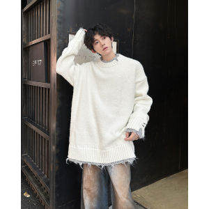 เสื้อสเวตเตอร์ถักทรงหลวมสไตล์ย้อนยุคสำหรับผู้ชาย Cleanfit ฤดูใบไม้ร่วง/ฤดูหนาว สีสันสดใส คอกลม เสื้อสเวตเตอร์ถักแบบลำลอง