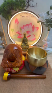 Trọn bộ chuông mõ Nhật vàng cao cấp cho người tu tập tại gia chuông đồng mõ mít