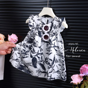 Girls Summer Floral Dress Thin Cotton Polyester Blend Cool Sweet Style Beach Vacation Holiday Childrens Clothing Skirt Dress