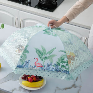 Foldable Umbrella Shape Fine Mesh Dish Food Lid Cover Transparent Anti Fly Insects Proof Household Products Breathable Portable Mesh Lace Food Pop Up Dish Cover With Handle Lid Net Tent Tudung Saji Cantik Moden Penutup Bekas Makanan Boleh Lipat 蕾丝菜罩可折叠菜罩盖