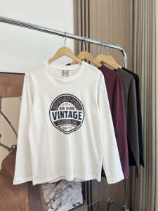 Áo Thun Cổ Tròn in Hình Kỹ Thuật Số Bằng Cotton Nguyên Chất Phong Cách Mỹ Cổ Điển Dành Cho Nam Mùa Thu Thường Ngày Đa Năng