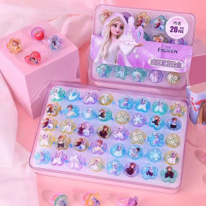 20pcs/box Disney Frozen PVC Ring Elsa Snow White Cartoon Character Childrens Decorative Ring For Girls Christmas Gift Toy