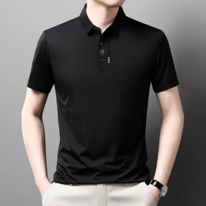 Áo Thun Nam Tay Ngắn Bằng Lụa Băng Golden Orange Business Embroidered Half Sleeve Polo Shirt Polyester Cotton Blend Summer Thin