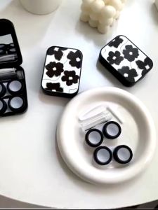 Portable Contact Lens Case Travel Flower Cosmetic Boxes Y2K Black Series With Mirror Eyewear Cases