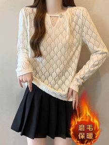 เสื้อเชิ้ตคอวีลูกไม้แขนยาวผู้หญิงฤดูใบไม้ร่วงและฤดูหนาว เสื้อเชิ้ตผู้หญิงไซส์ใหญ่ เสื้อเชิ้ตแฟชั่นลำลองที่สวมใส่ได้ทั้งกลางแจ้งและในบ้าน