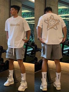 Loose Fit Cotton T-Shirt Mens Short Sleeve round Neck Summer Breathable Versatile Street Style Casual Fun Print Youth Fashion