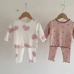 2psc Spring And Autumn Baby Girls Pajamas Suit Cartoon Long Sleeved Ice Silk Toddler Kids Fashion Baby Clothing Set Cute Pyjamas