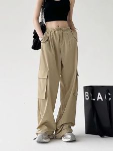 KoreanDress กางเกงคาร์โก้ 2023 รุ่น ดำกางเกงขายาวเอวสูง สี สแลคหญิง กางเกงทำงาน