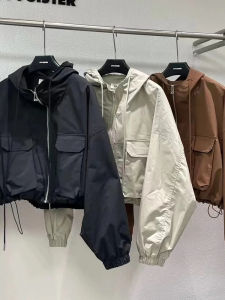 แจ็คเก็ตผู้หญิงฤดูใบไม้ร่วง ฤดูหนาว 2025 แจ็คเก็ตสั้นแบบสวมหัวผ้าฝ้ายผสมทรงหลวม แขนยาว ปกคุณภาพสูง แจ็คเก็ตผู้หญิงแฟชั่นฤดูใบไม้ร่วง