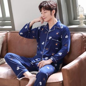 Pure Cotton Long Sleeve Sleepwear Set for Men Spring Autumn Style Home Clothes Comfortable Breathable Cartoon Print Design