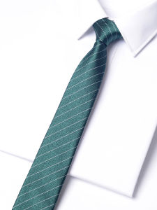 Romguest | Korean Style Deep Green Thin White Stripes Leisure Simple Mens Narrow Tie 6cm