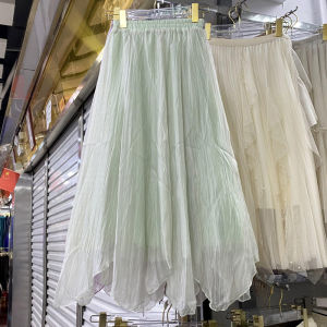 French Purple Organza Asymmetrical High Waist Slim A-Line Midi Skirt Women Spring Summer 2025 Sweet Splice Netting Skirt