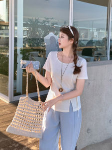 MASISI | Plus Size Linen Lyocell Tie Waist T-Shirt Loose Short Sleeve Top for Summer