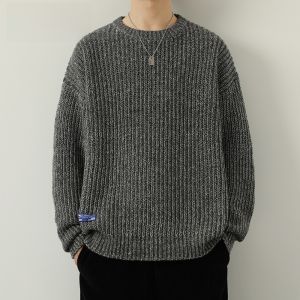 HENGYUANXIANG | Hengyuanxiang Mens Knitted Sweater Loose Fit Black Fashionable Autumn Winter Casual Round Neck Long Sleeve Soft Comfortable