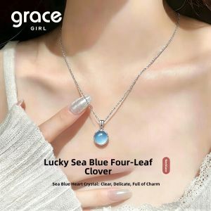 Grace Girl | Lucky Blue Four-Leaf Clover Necklace Luxury Gift