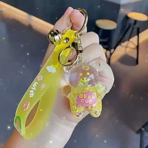 Malaysia Ready Stock✅Chubby Bear Keychain Floating Balloons Liquid Oil Keychain Creative Colorful Quicksand Cartoon Key Chain