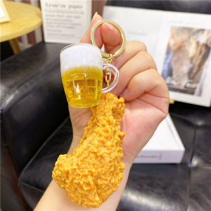Creative Fun Fried Chicken Leg Beer Keychain Simulation Food Toy Backpack Hanging Decoration Couple Matching Cute Gifts