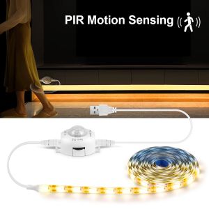 Wireless PIR Motion Sensor 5V USB LED Strip Light Flexible LED Tape Ribbon for Stair Closet Kitchen Backlight Night Light Decor