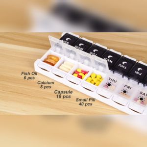 aCurio READY STOCK 7 Day Pill Box Organizer 2 Times a Day Bekas Ubat Pil AM PM Weekly Medicine Pill Container Case Push Button Type Pop Open Design Rainbow Black White