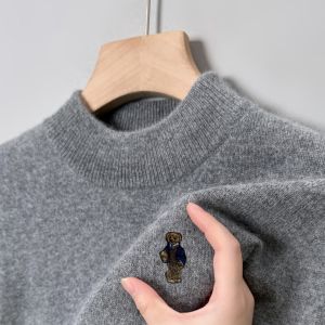 Hot Sales Brand Luxury Mens Knit Sweater Mock Neck Bear Embroidery Thicken Pullover Autumn Winter Soft Warm Business Mens Wear