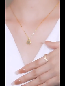 916 gold chain original Natural Hetian jade opal with diamond zircon pendant necklace for women