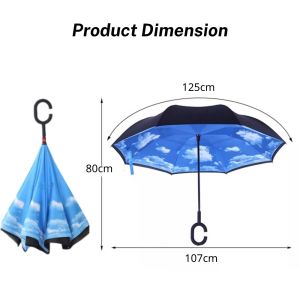 Inverted Reverse Upside Down Umbrella with C-Shaped Handle Anti-UV Waterproof Windproof Rain Umbrella for Women and Men