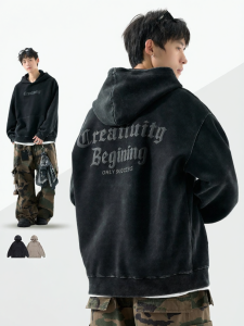 SZON | Heavy Duty Hoodie Men Casual Streetwear Letter Print Loose Washed Vintage