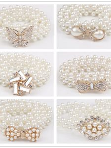Elastic Waist Chain Pearl Decorated Fashionable Diamond Skirt Belt Slim Waist Seal Womens Clothing Accessories Belt