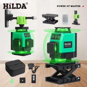 HILDA 12/16 Lines Máy Đo Mức Laser Tự Cân Bằng 360 Độ Ngang Và Dọc Chùm Tia Xanh Ngang Dụng Cụ Quang Học Cầm Tay Để Đo Chính Xác