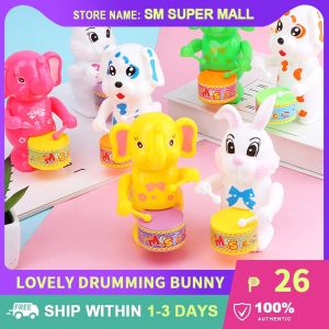 【No Battery Needed】Novelty Drumming Bunny Clockwork Toy Funny Wind-up Cartoon Rabbit Play The Drum Baby Toddler Educational Musical Toys