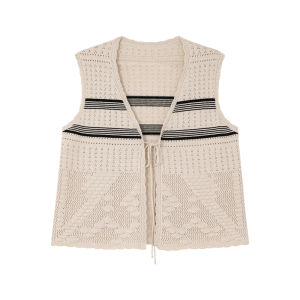 NIHAOKANONG | Áo Knit Vòng Cổ V Không Tay Phong Cách Retro