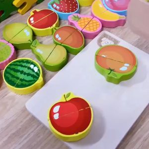 Bộ Đồ Chơi Cắt Ghép Hoa Quả Rau Củ Nam Châm Bằng Gỗ