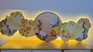 (ẢNH CHỤP) Tranh đèn led uv cá và hoa sen 12 trang trí decor phòng khách quán kèm đinh